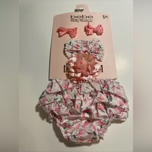Bebe Baby Boutique 5 Piece Set, Bows, & 2 Headbands Pink &Floral Print New